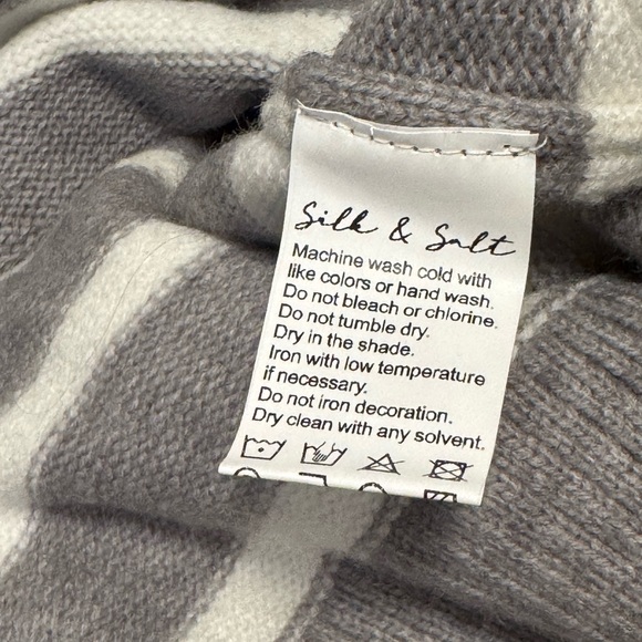 Silk and Salt Denise Gray and White Stripped Sweater Size Medium - Picture 4 of 5